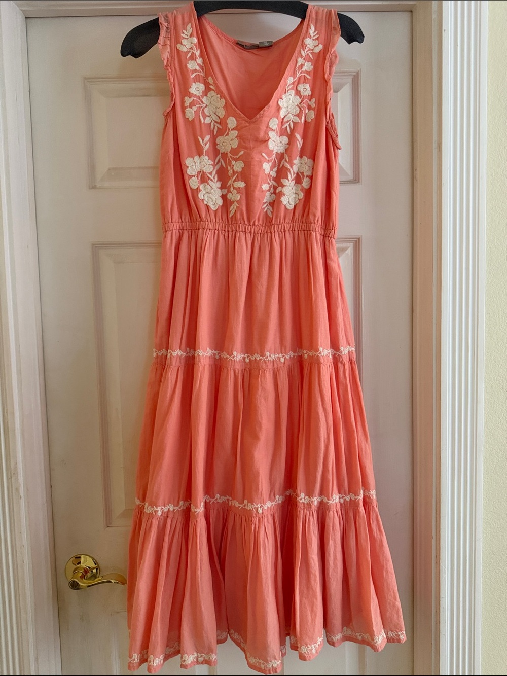 Lucky Brand Coral Sleeveless Embroidered Maxi Dress size S